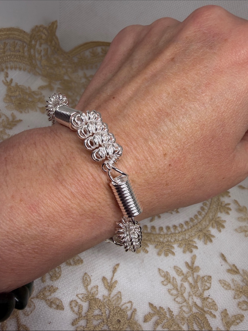 925 Sterling Silver Industrial Spring Statement Bracelet 7” Stretchy Unique